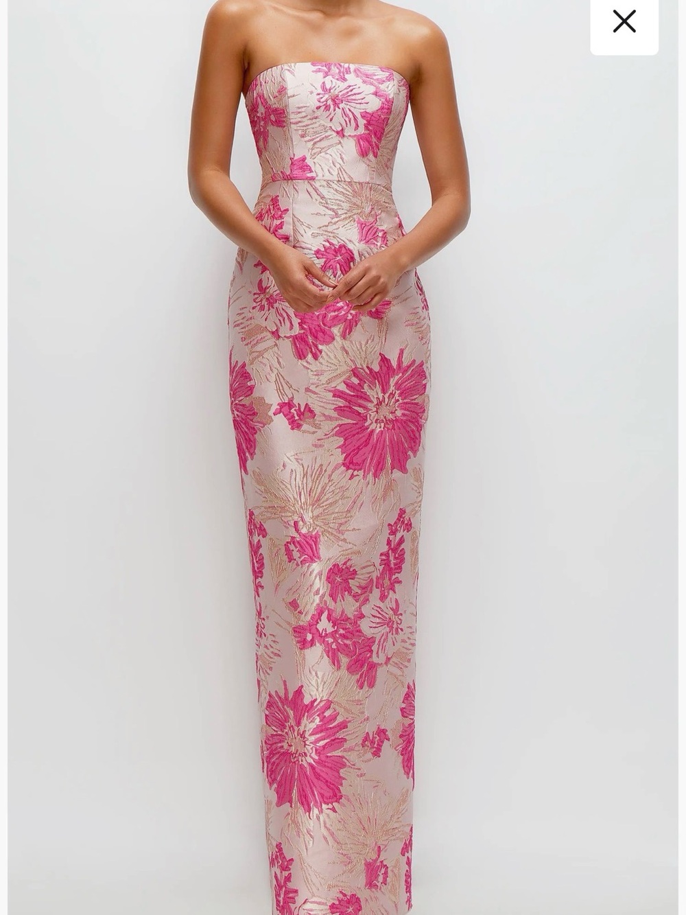 Alfred Sung Pink Metallic Floral Jacquard Gown